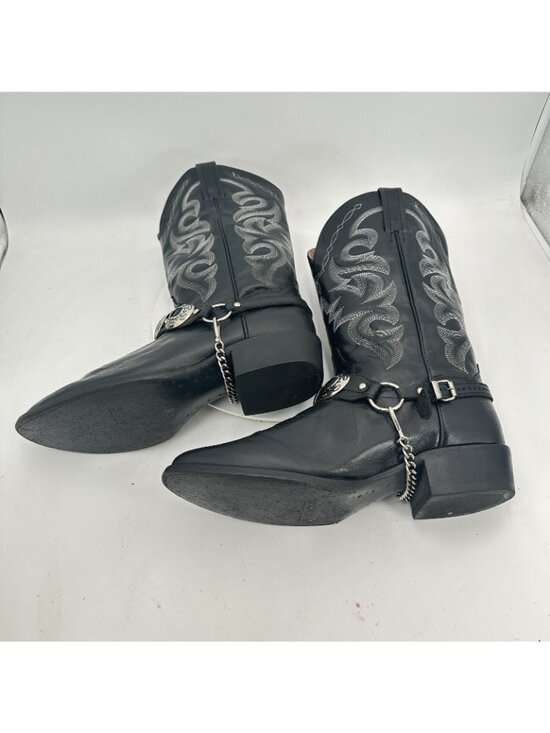 Dan Post Men Size 12 Black.stitch Leather Silver Chain Strap Harness Cowboy Boot main image 7